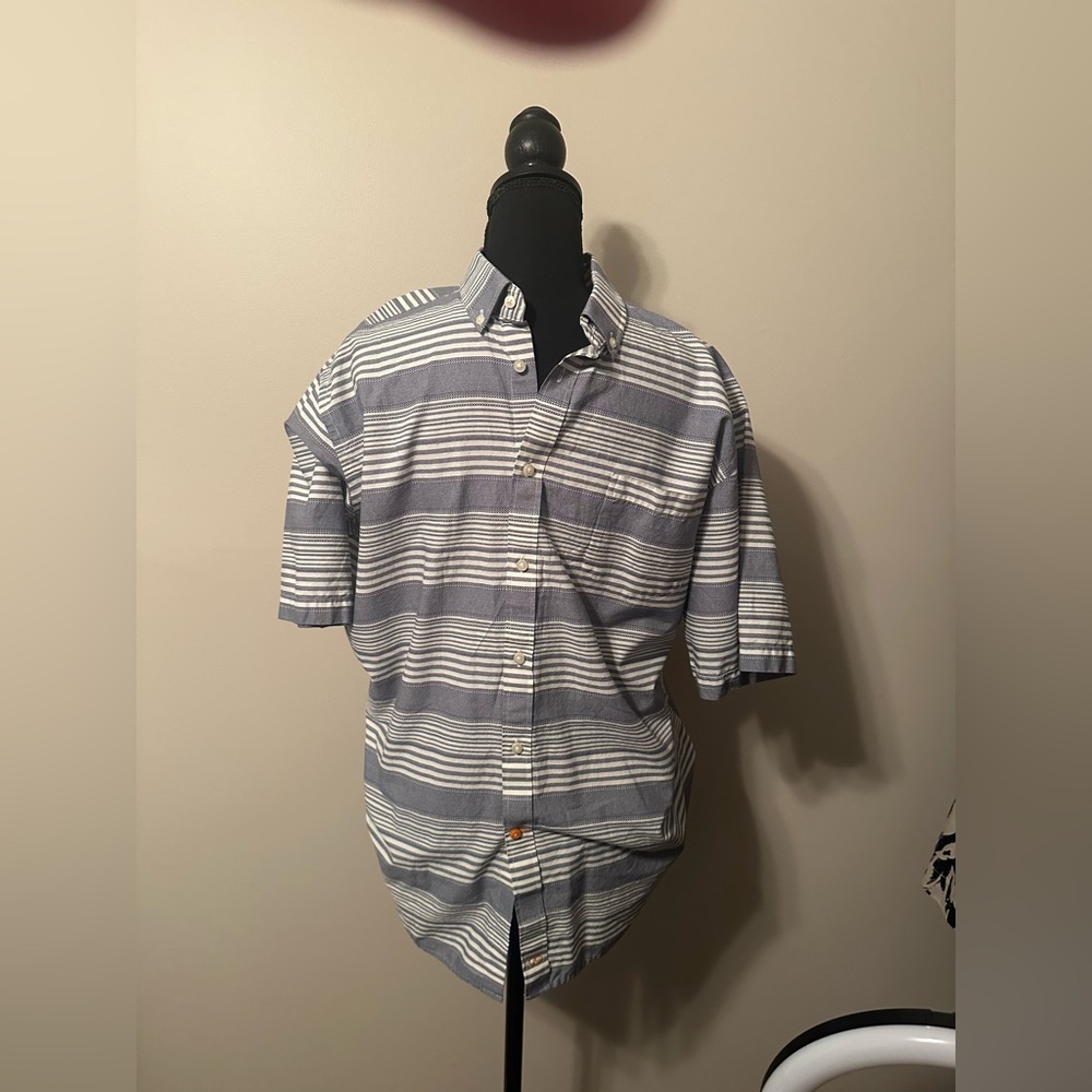 Thomas Dean Blue and White Casual Button Down Shirt